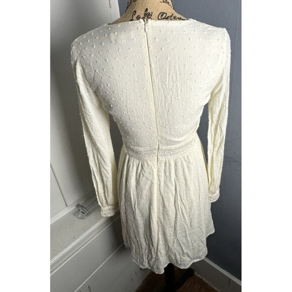 Women's XS French Dot Ivory Dress Empire Waist Lined Sheer Sleeves Flirty Party - Picture 2 of 12